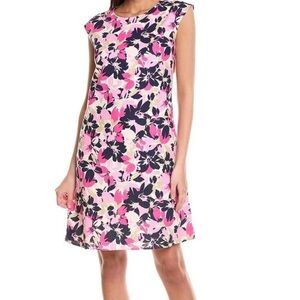 Jones New York Linen Floral Mini Dress Pink and Blue